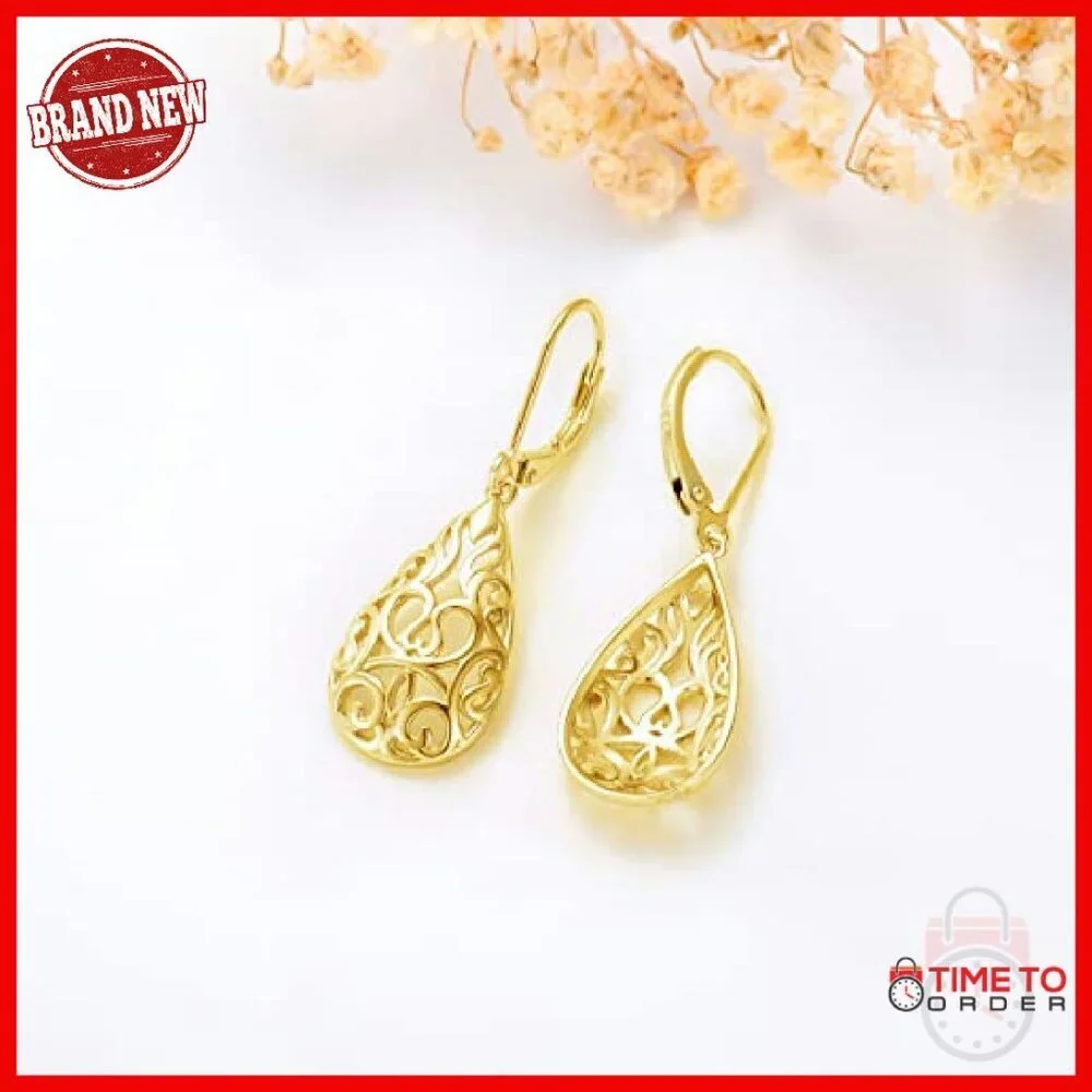 Sterling Silver Teardrop Dangle Earrings Filigree Leverback Hypoallergenic